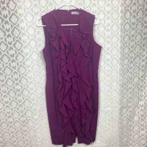 Calvin Klein Purple Ruffle Scuba Sheath Fit Conservative Business Slit Dress